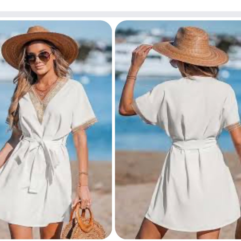 CUPSHE Decorative Trim Off White Midi dress/Swim Cover. NWT. Size XL